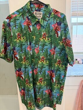 RSVLTS Bigfoot / Sasquatch American Flag Short-Sleeve Button-Up